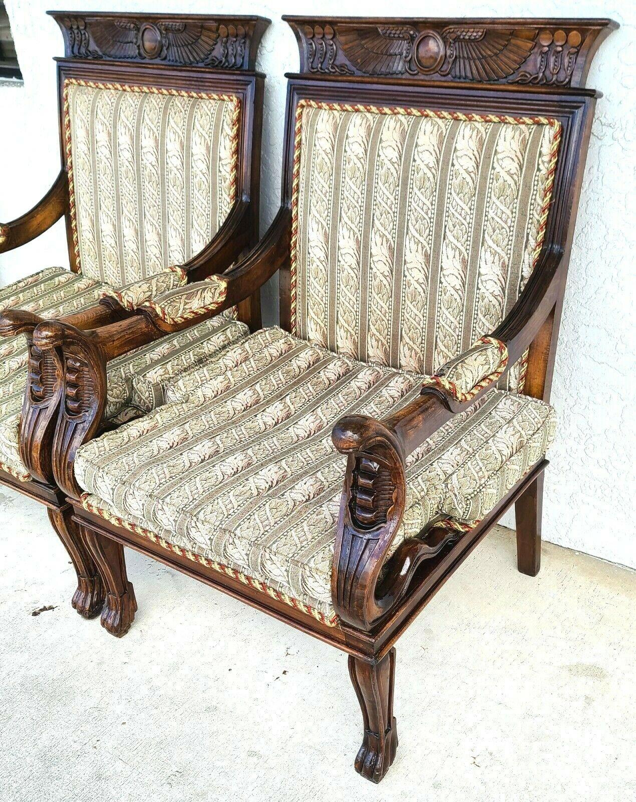 For full item description be sure to click on CONTINUE READING at the bottom of this listing.

Offering one of our recent palm beach estate fine furniture acquisitions of a
Pair of Antique Egyptian Revival Carved Cobra & Isis Wings Mahogany
