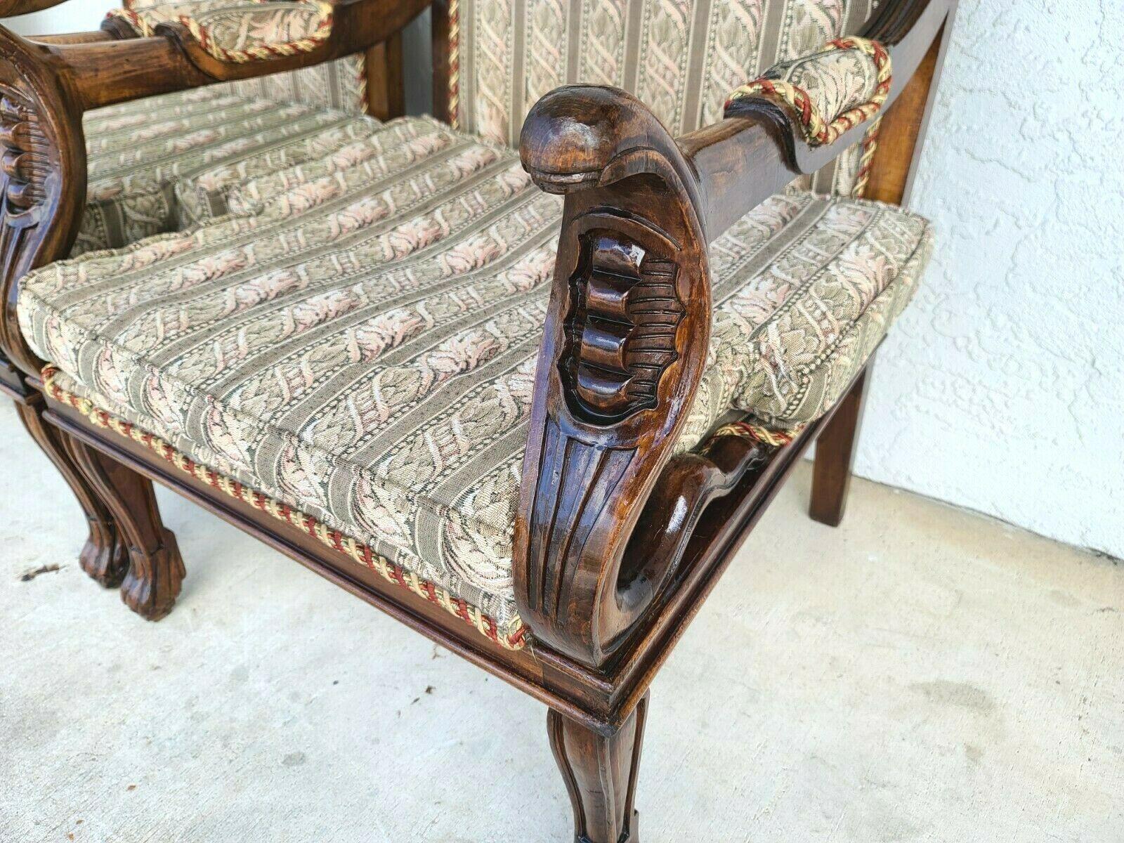 20th Century Antique Egyptian Revival Carved Cobra & Isis Wings Mahogany Armchairs, a Pair For Sale
