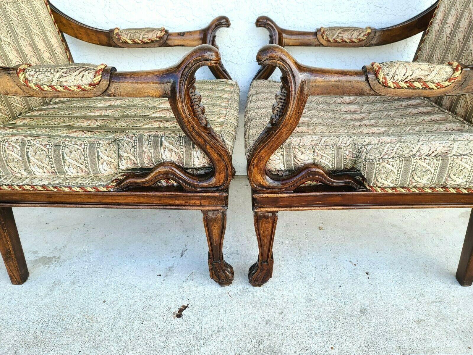 Antique Egyptian Revival Carved Cobra & Isis Wings Mahogany Armchairs, a Pair For Sale 1