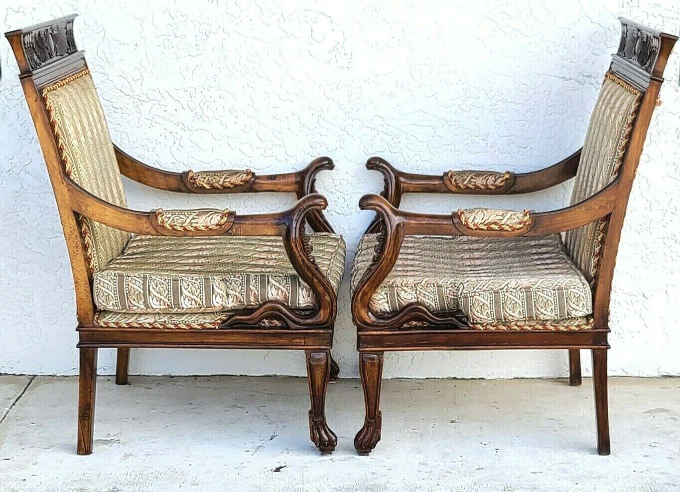 Antique Egyptian Revival Carved Cobra & Isis Wings Mahogany Armchairs, a Pair For Sale 2
