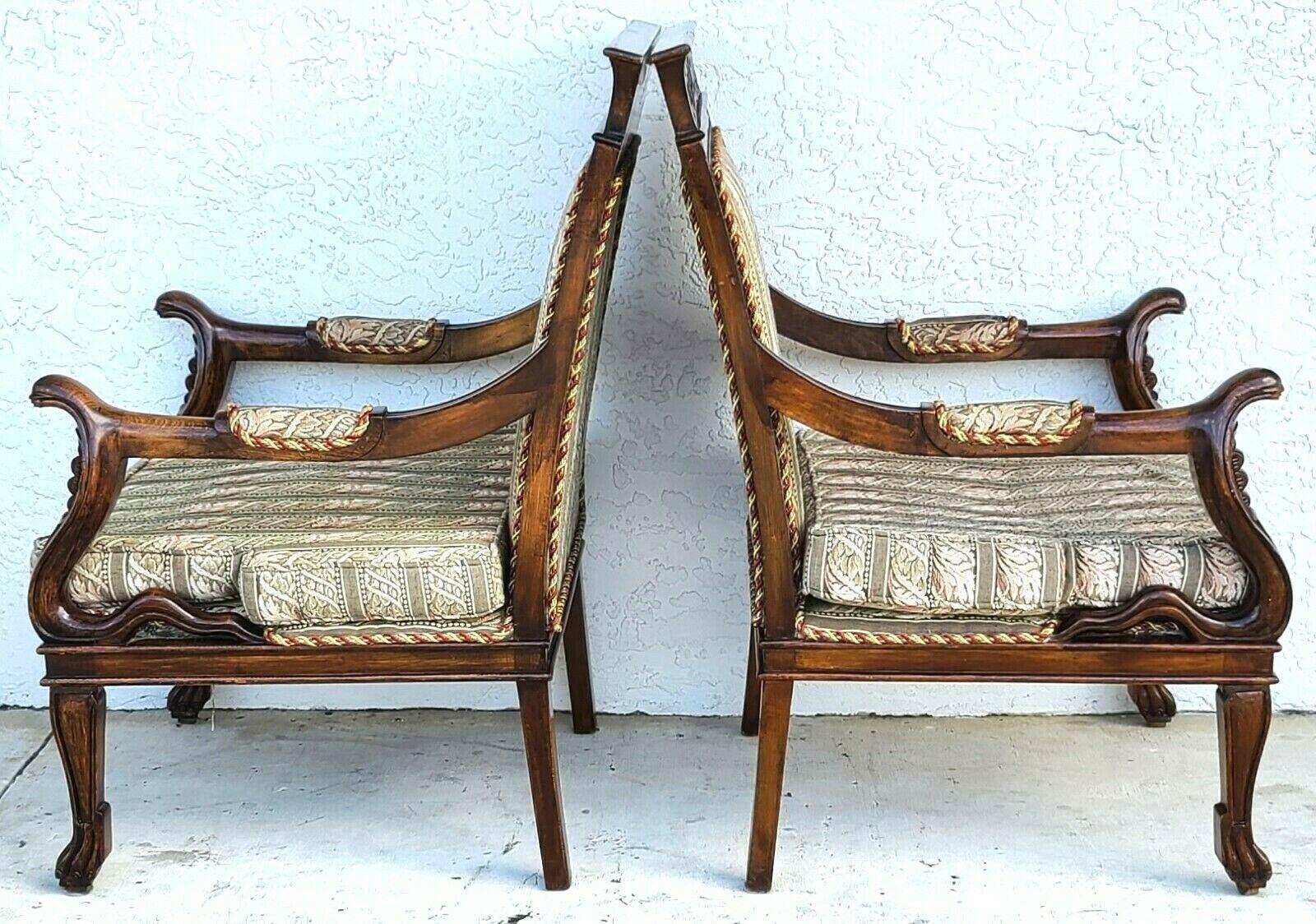 Antique Egyptian Revival Carved Cobra & Isis Wings Mahogany Armchairs, a Pair For Sale 4