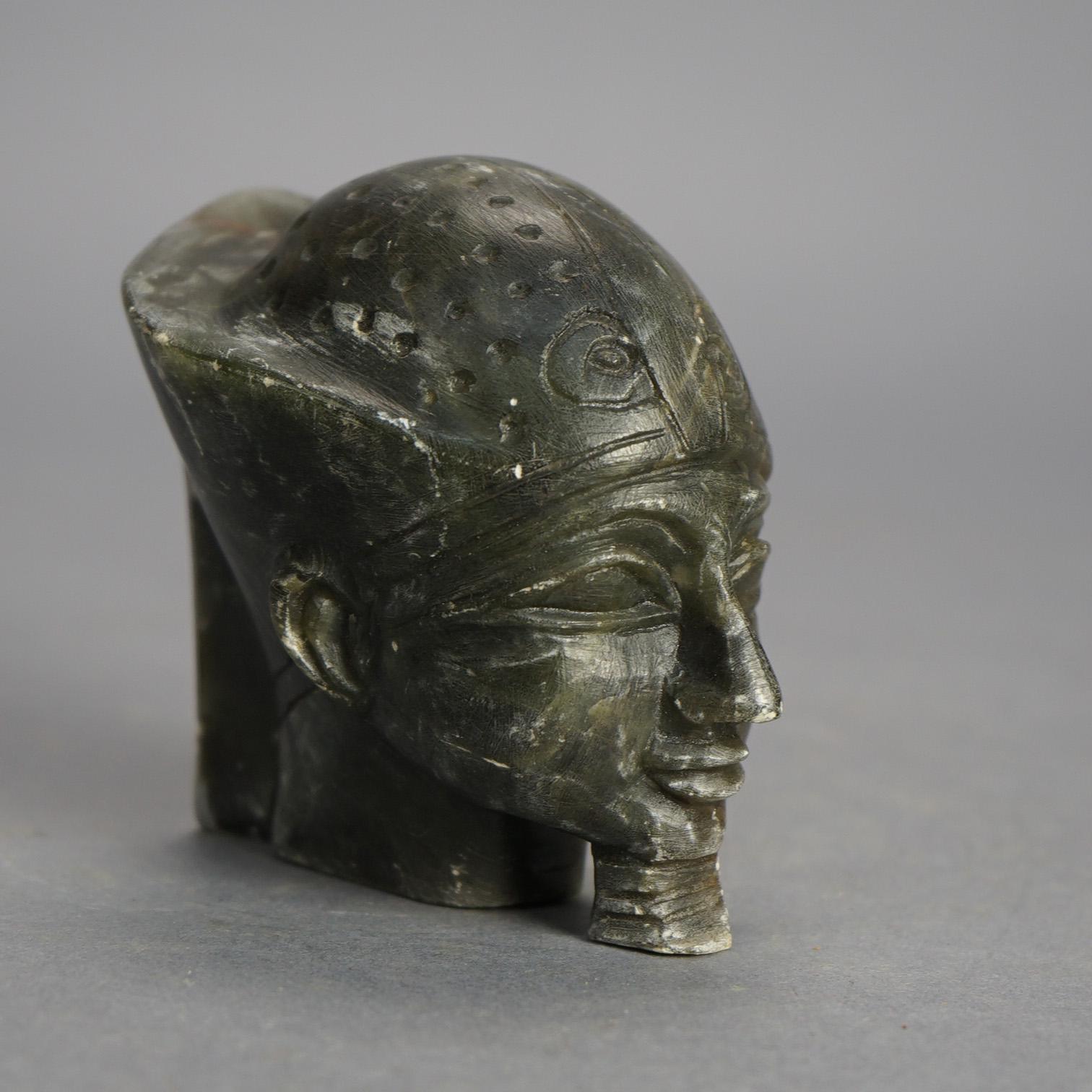 Antique Egyptian Revival Carved Hardstone Sculpture, Man with Headdress, 19thC In Good Condition For Sale In Big Flats, NY