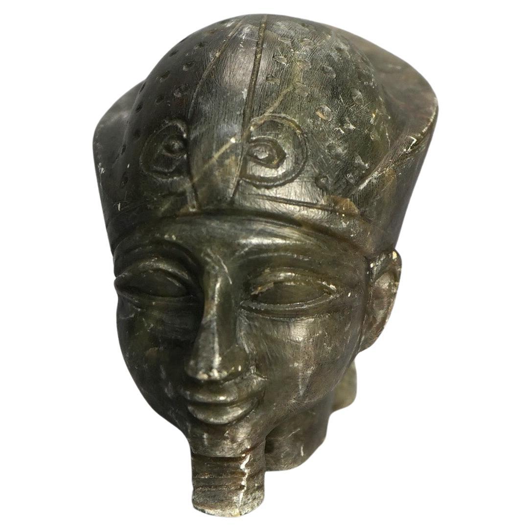 Antique Egyptian Revival Carved Hardstone Sculpture, Man with Headdress, 19thC