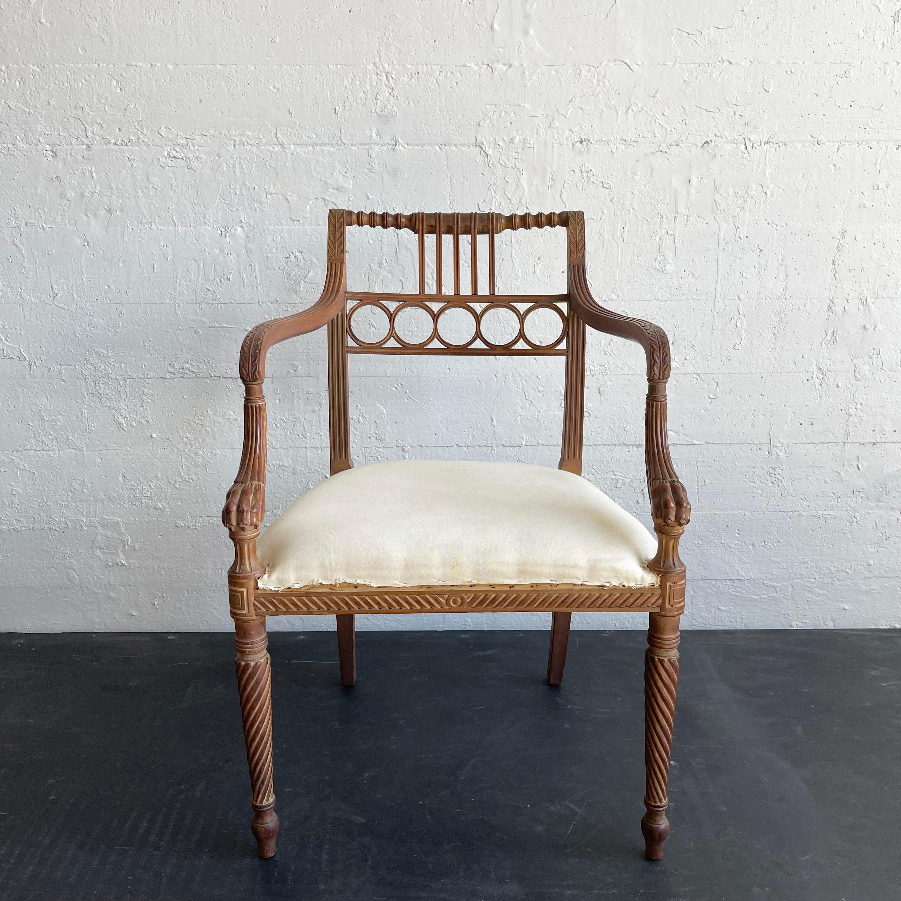 American Antique Egyptian Revival Carved Maple Armchair For Sale