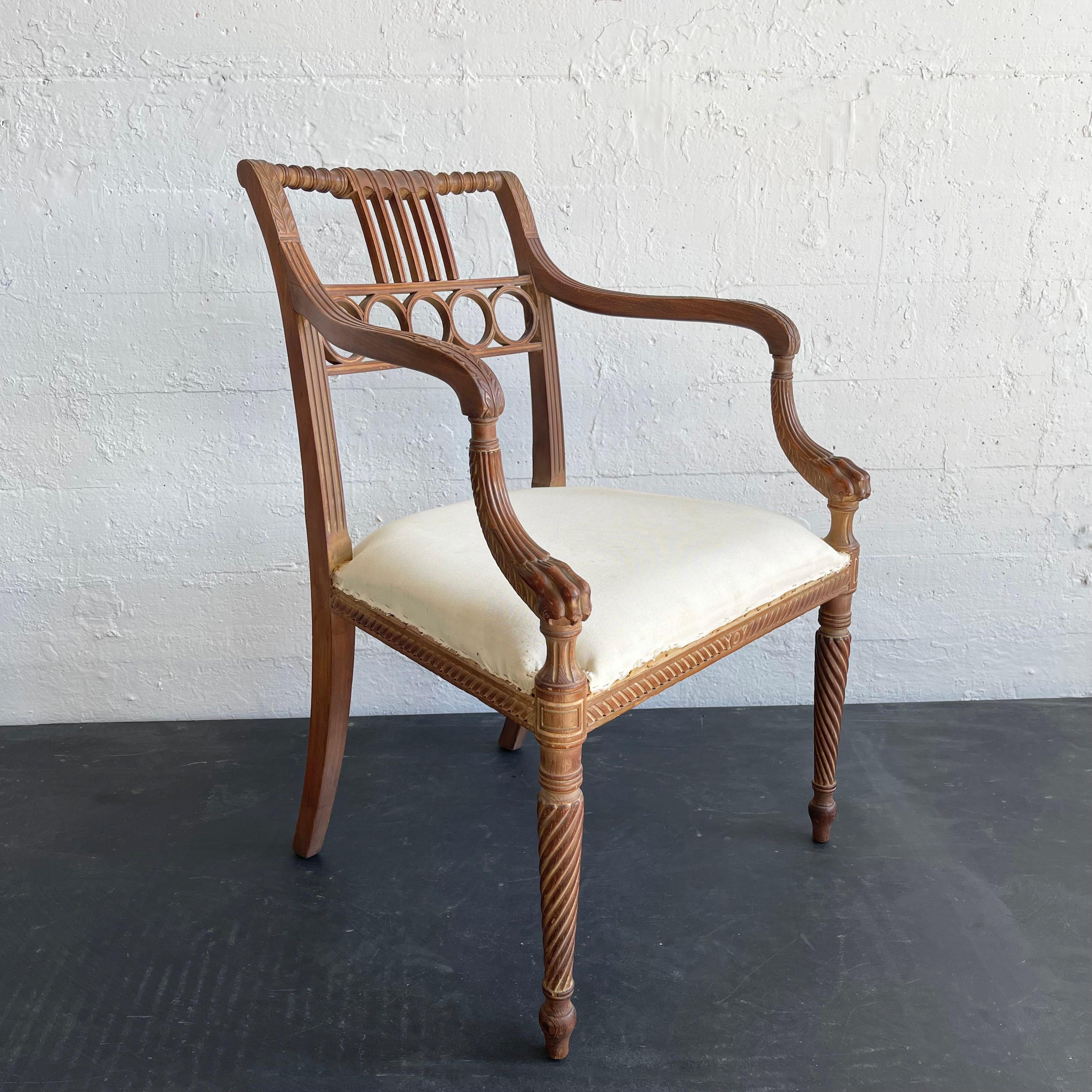 Antique Egyptian Revival Carved Maple Armchair In Good Condition For Sale In Brooklyn, NY