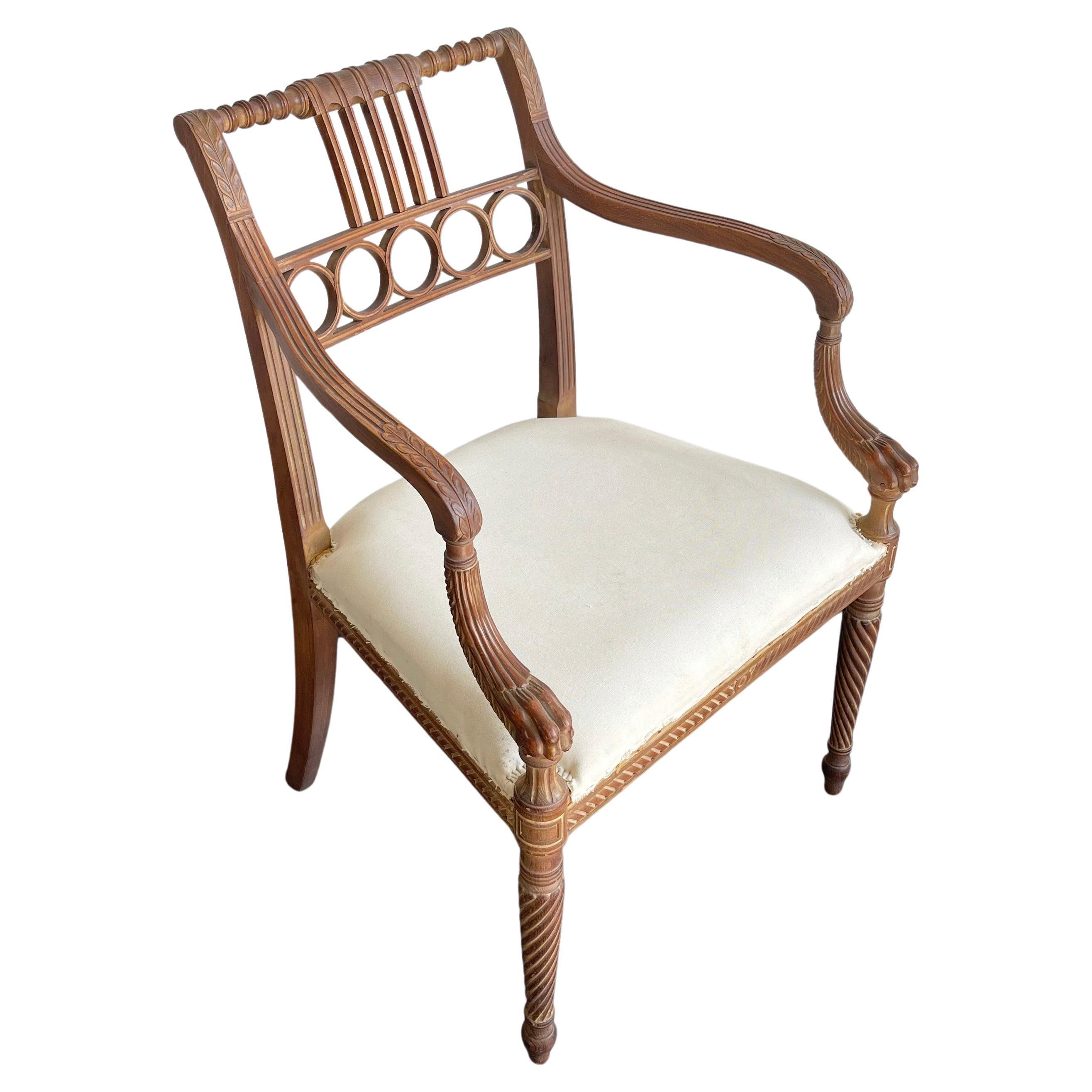 Antique Egyptian Revival Carved Maple Armchair For Sale