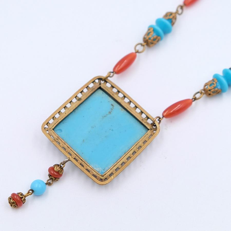 Women's or Men's Antique Egyptian Revival Cleopatra Glass Necklace 1930s