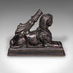 Antique Egyptian Revival Doorstop, English Cast Iron Sphinx, Regency, Circa 1830