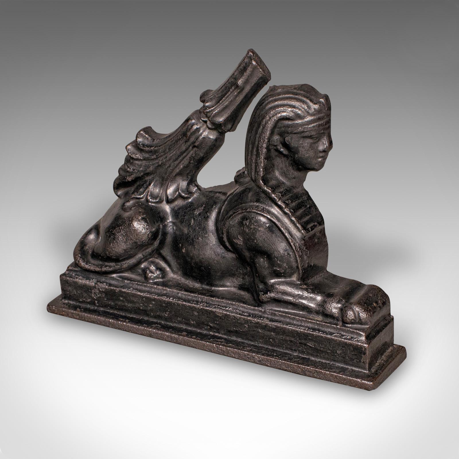 British Antique Egyptian Revival Doorstop, English Cast Iron Sphinx, Regency, Circa 1830 For Sale