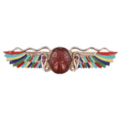 Antike ägyptische Revival-Emaille-Brosche aus 14k Gold