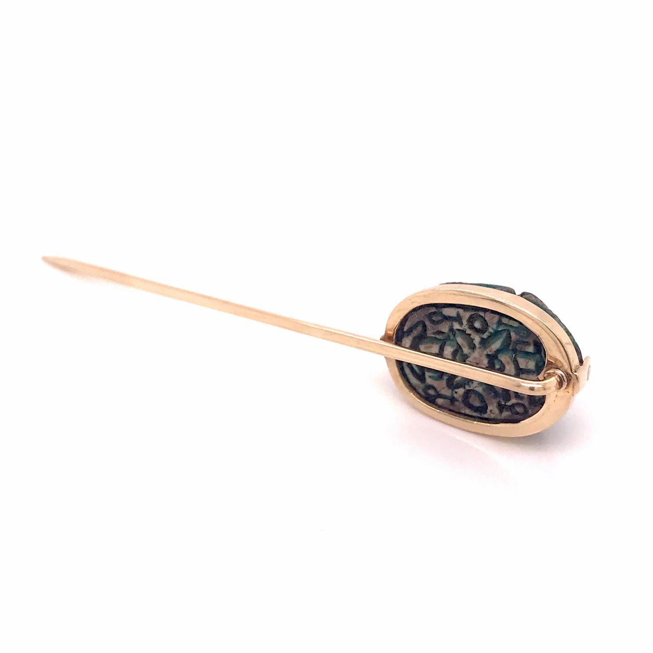 Antique Egyptian Revival Faience Scarab & 14 Karat Gold Stick Pin For Sale 4