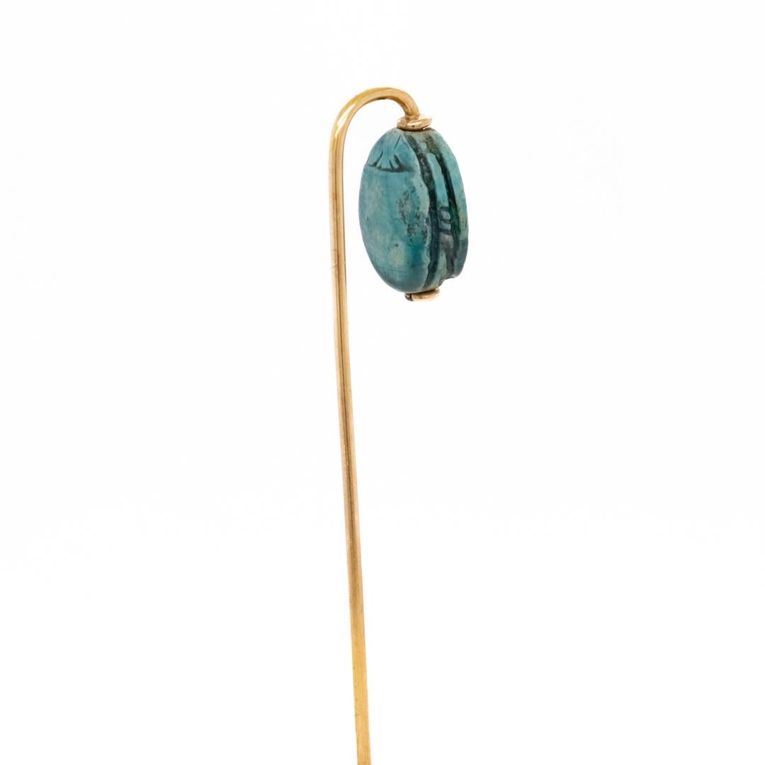 Antique Egyptian Revival Faience Scarab & 14K Gold Stick Pin For Sale 6