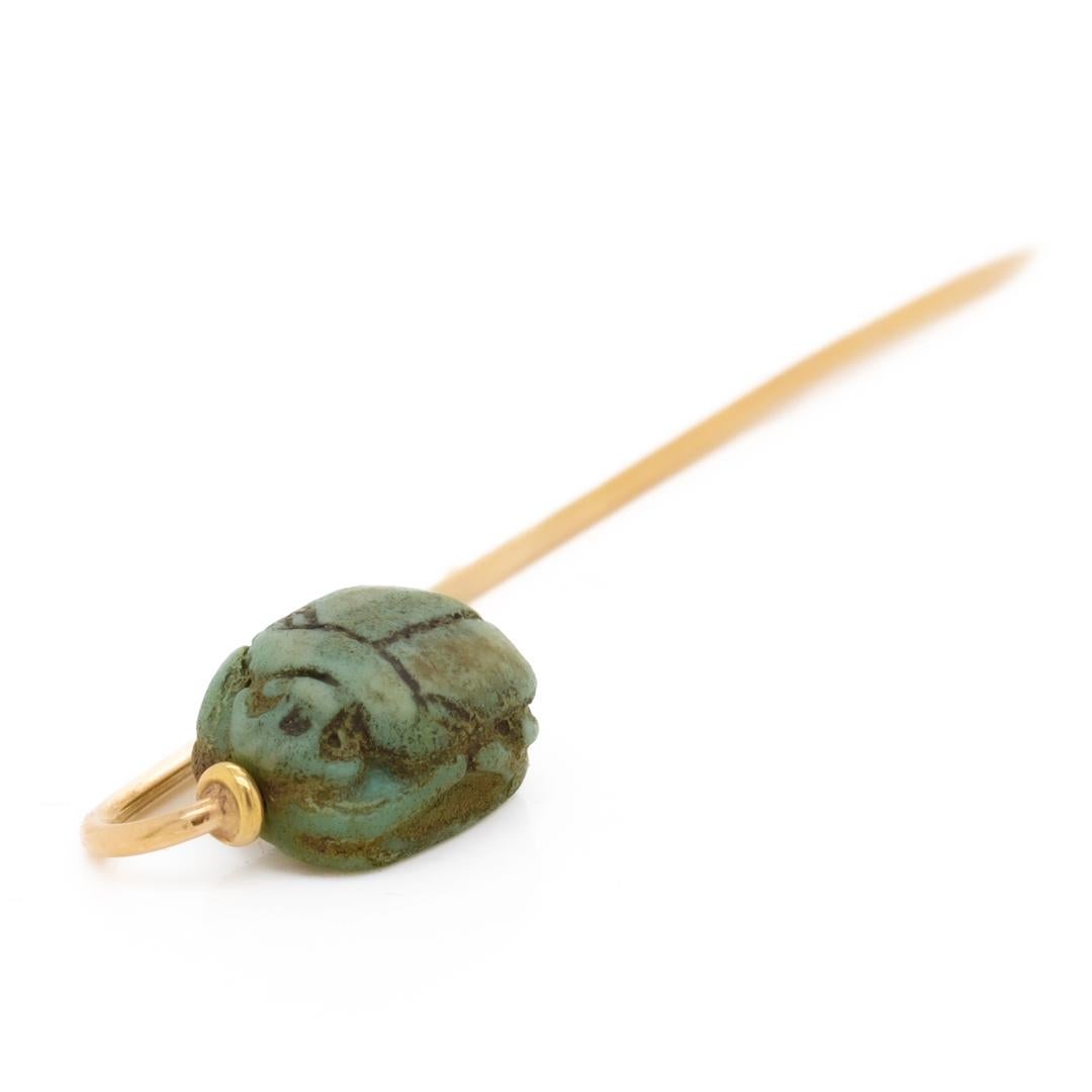 Antique Egyptian Revival Faience Scarab & 14K Gold Stick Pin For Sale 7