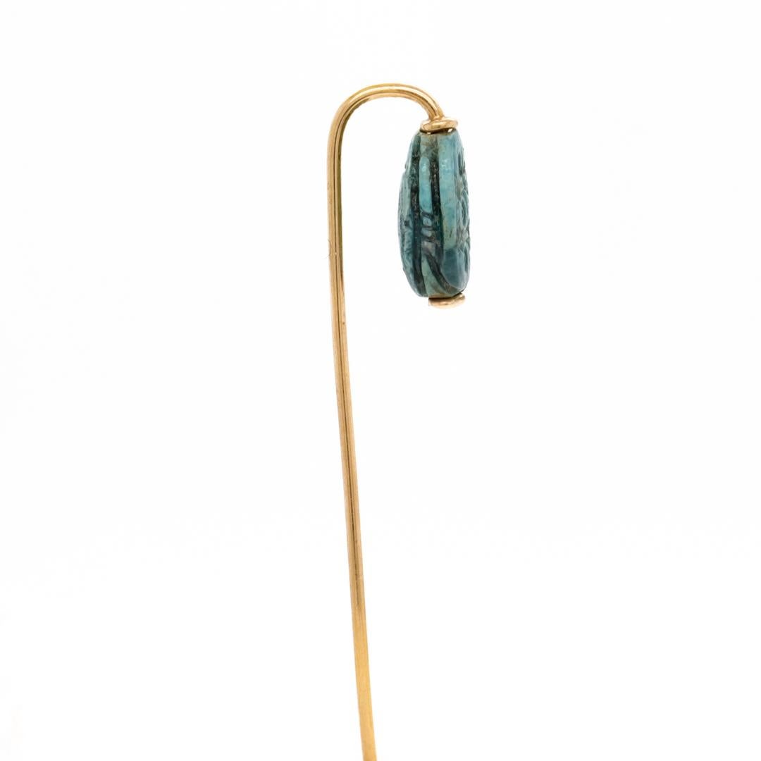 Antique Egyptian Revival Faience Scarab & 14K Gold Stick Pin For Sale 7