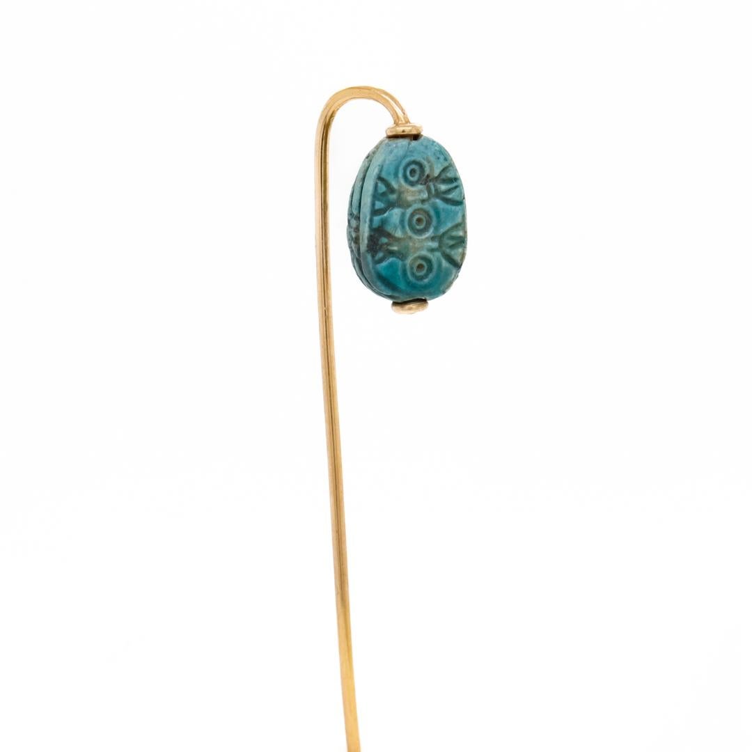 Antique Egyptian Revival Faience Scarab & 14K Gold Stick Pin For Sale 8