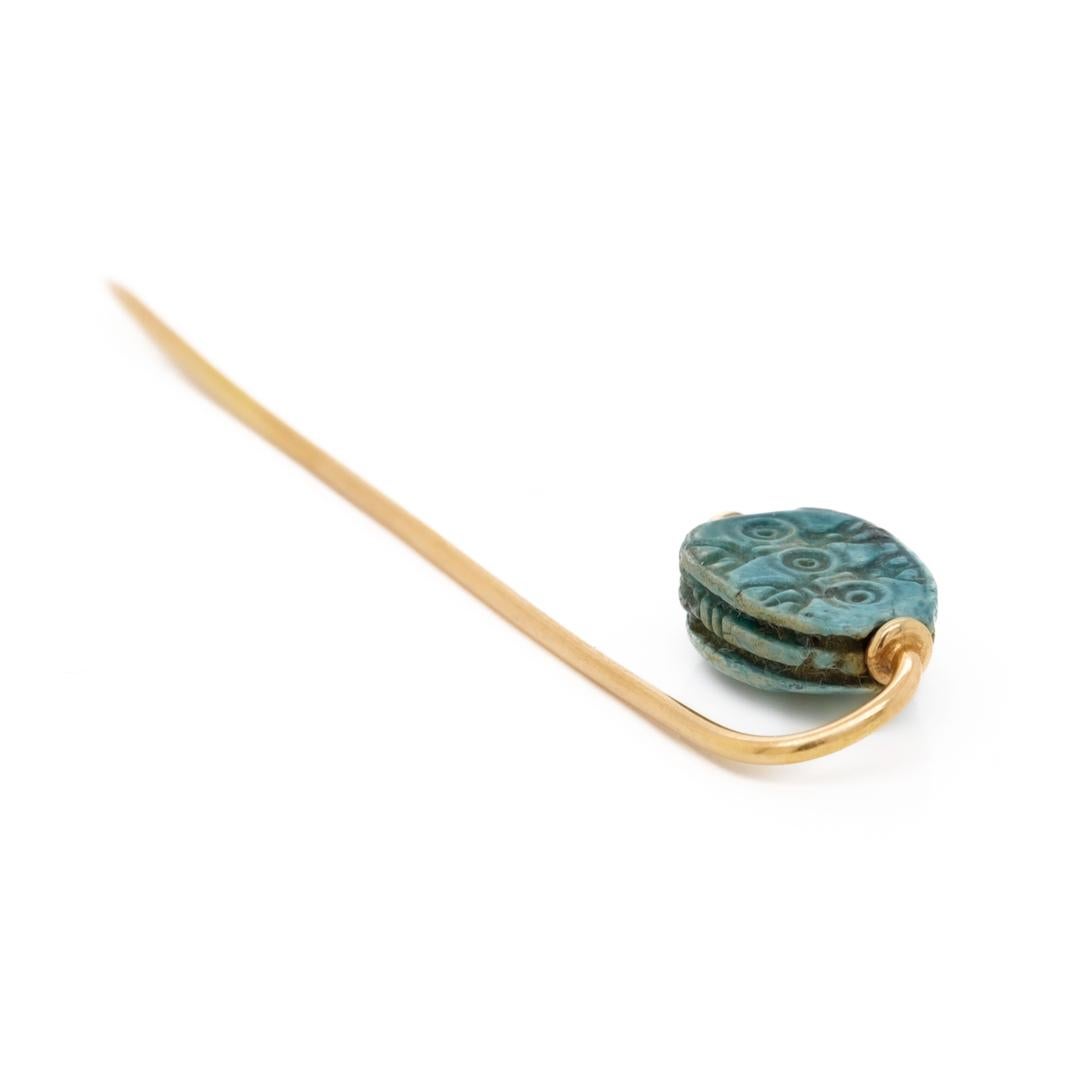 Antique Egyptian Revival Faience Scarab & 14K Gold Stick Pin For Sale 9