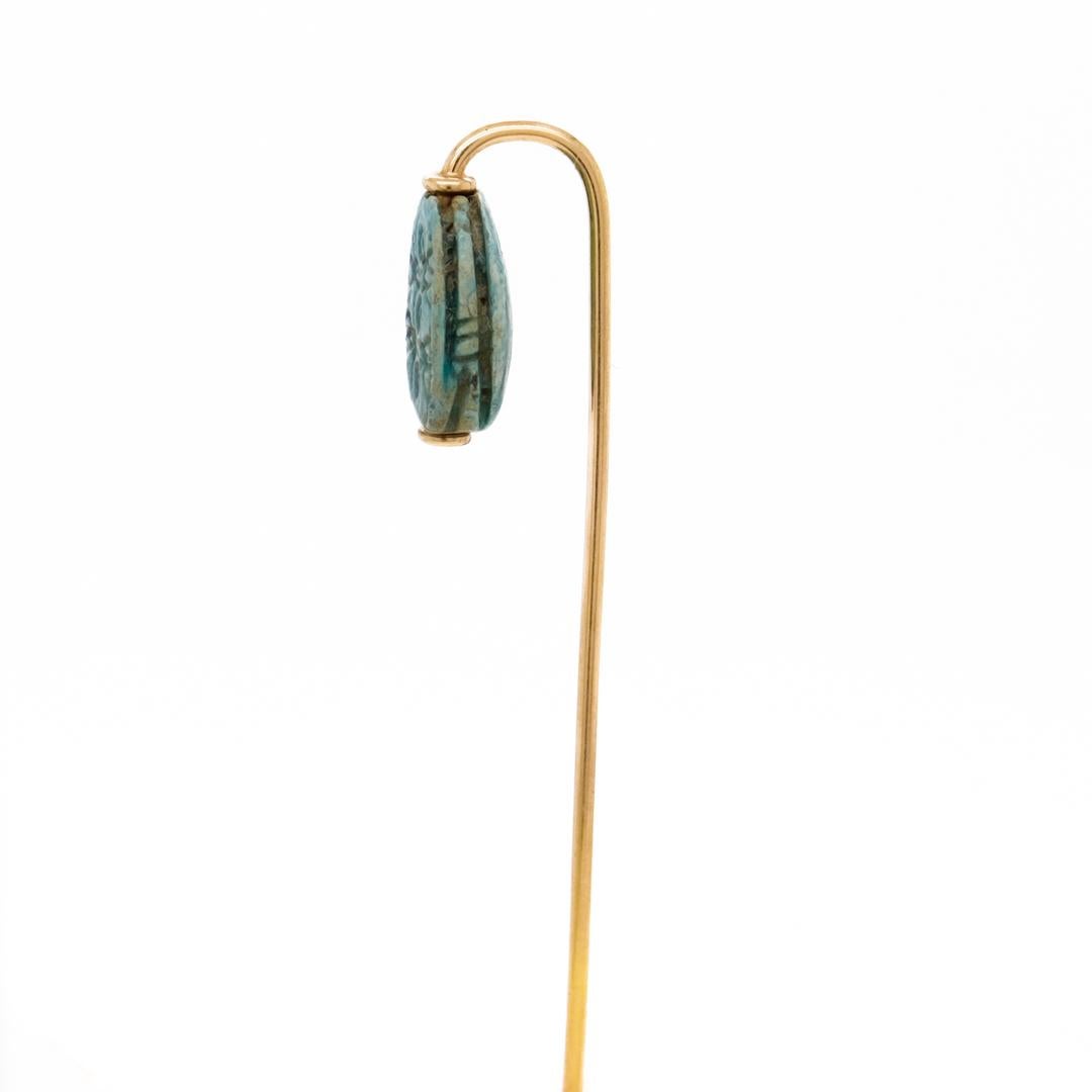 Antique Egyptian Revival Faience Scarab & 14K Gold Stick Pin For Sale 3