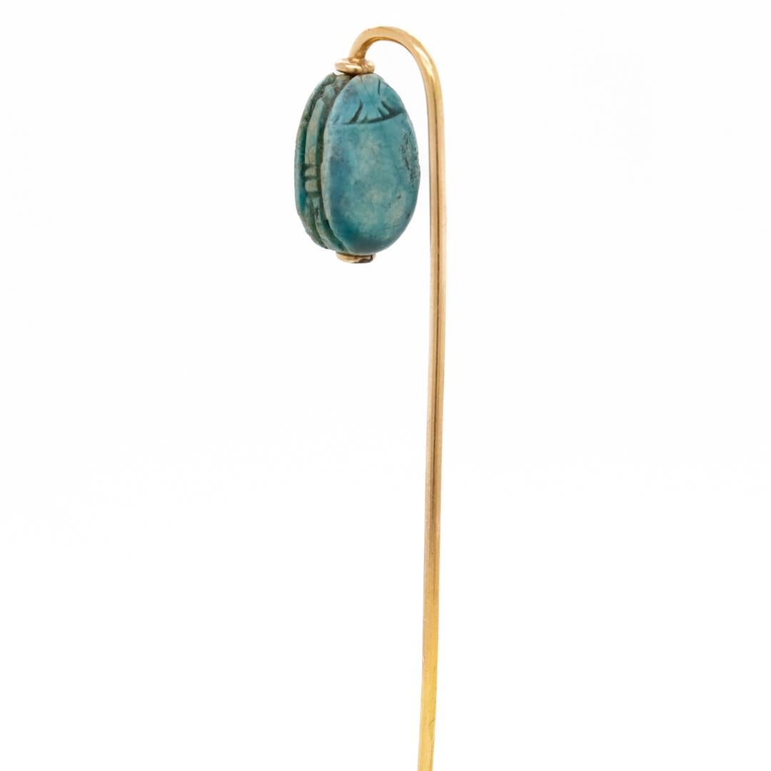 Antique Egyptian Revival Faience Scarab & 14K Gold Stick Pin For Sale 4