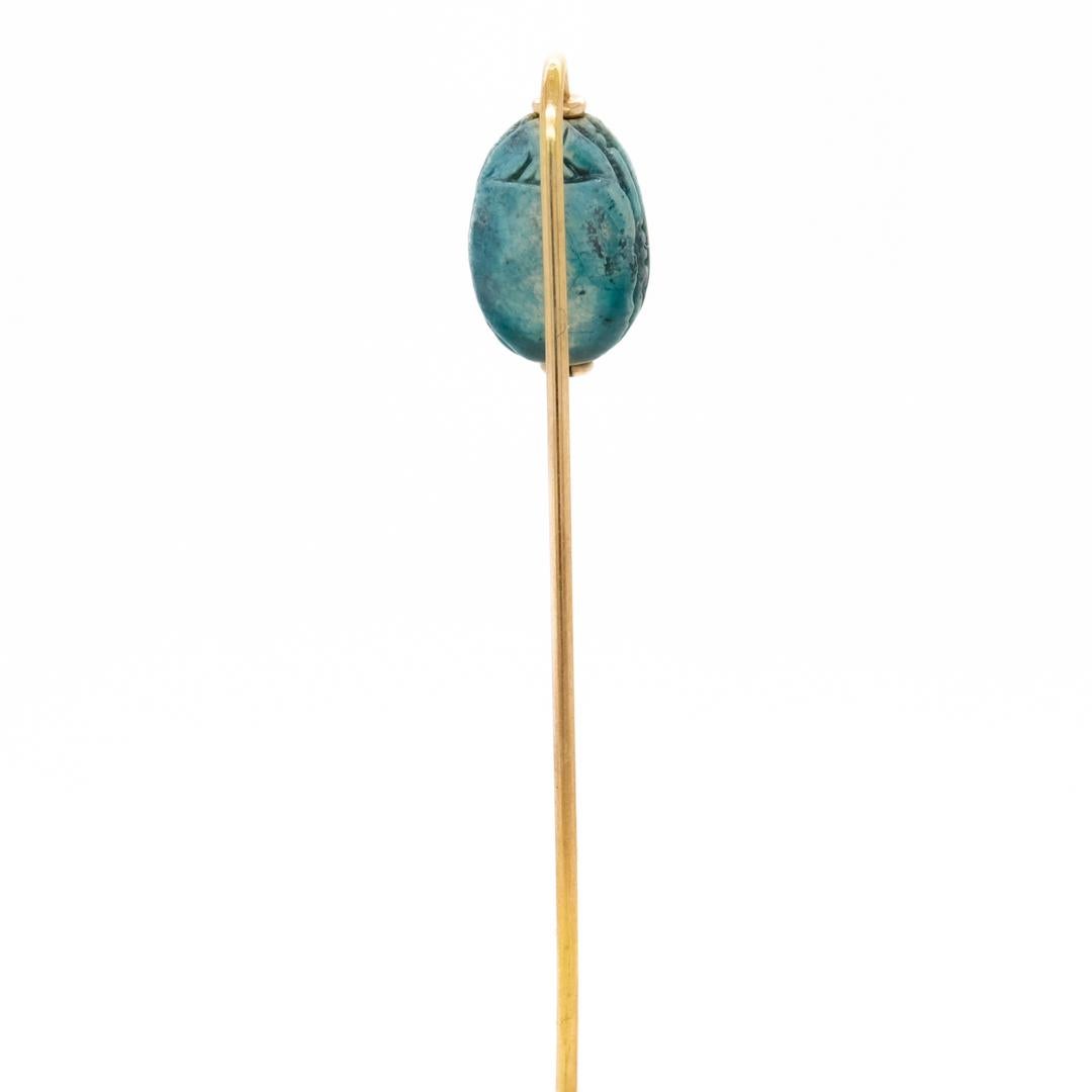 Antique Egyptian Revival Faience Scarab & 14K Gold Stick Pin For Sale 5
