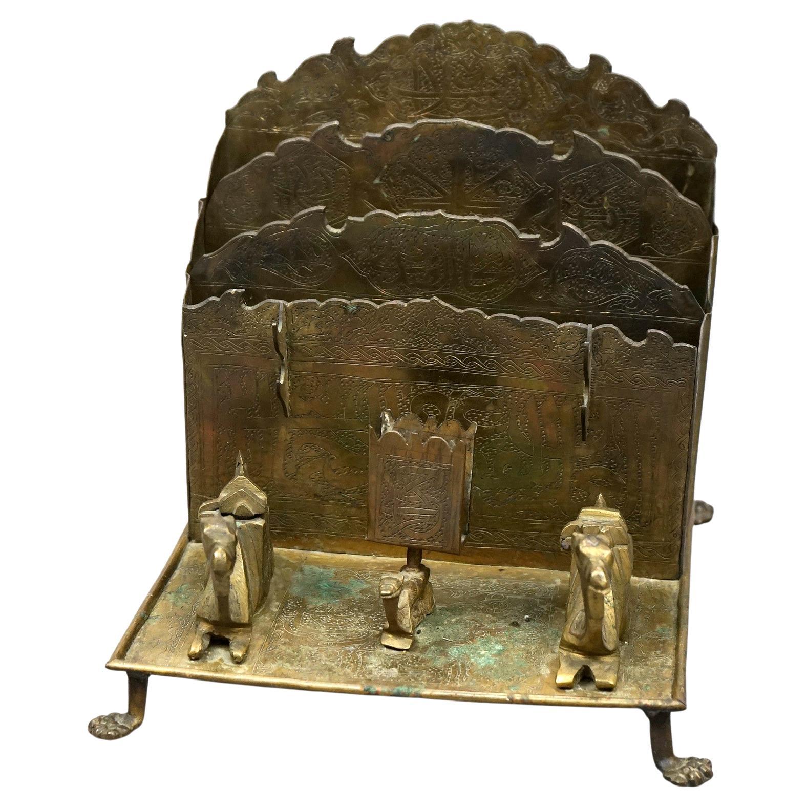 Antique Egyptian Revival Figural Bronzed Metal Letter Holder 
Inkwell c1900