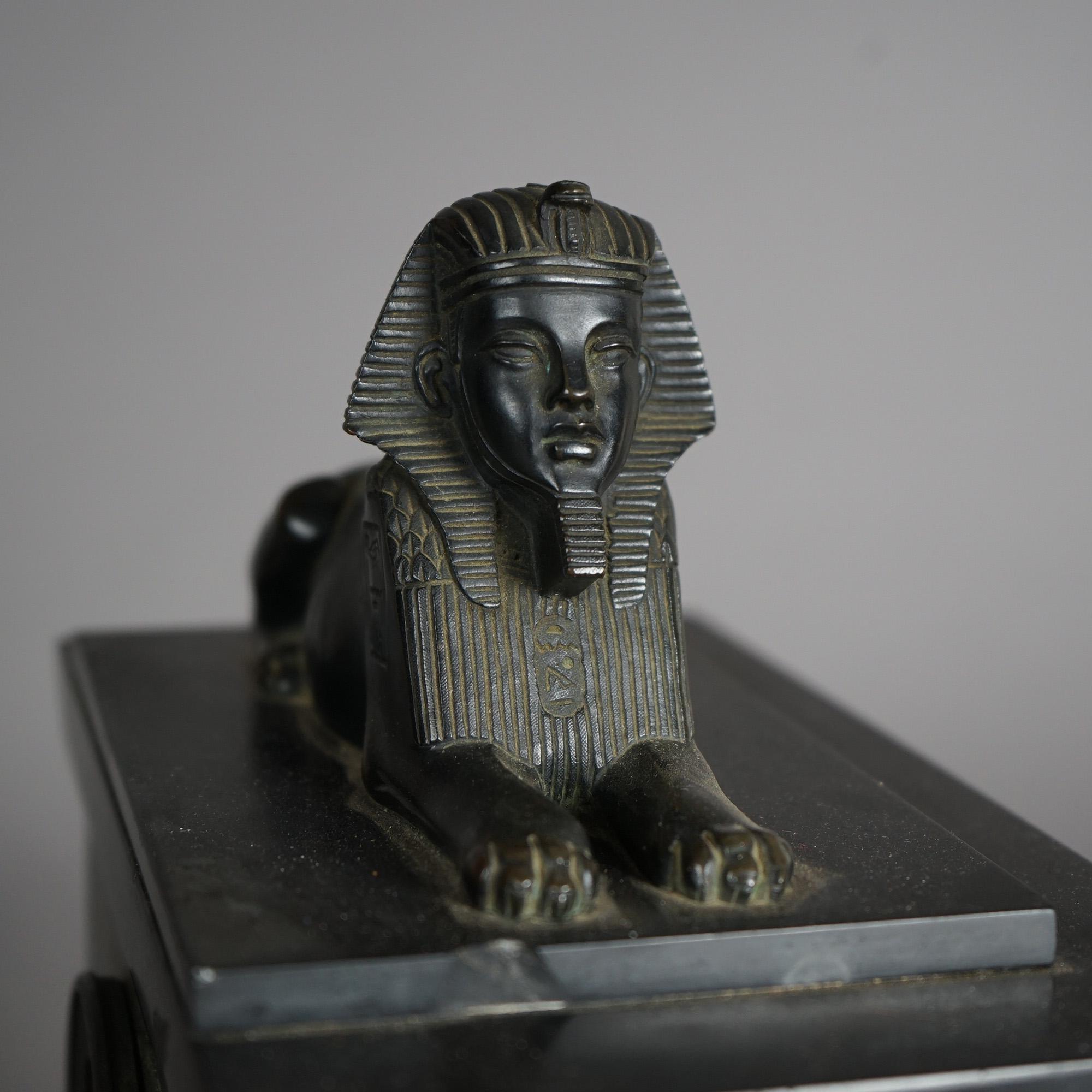 Antique Egyptian Revival Figural Slate & Bronze Sphinx Mantel Clock C1880 10