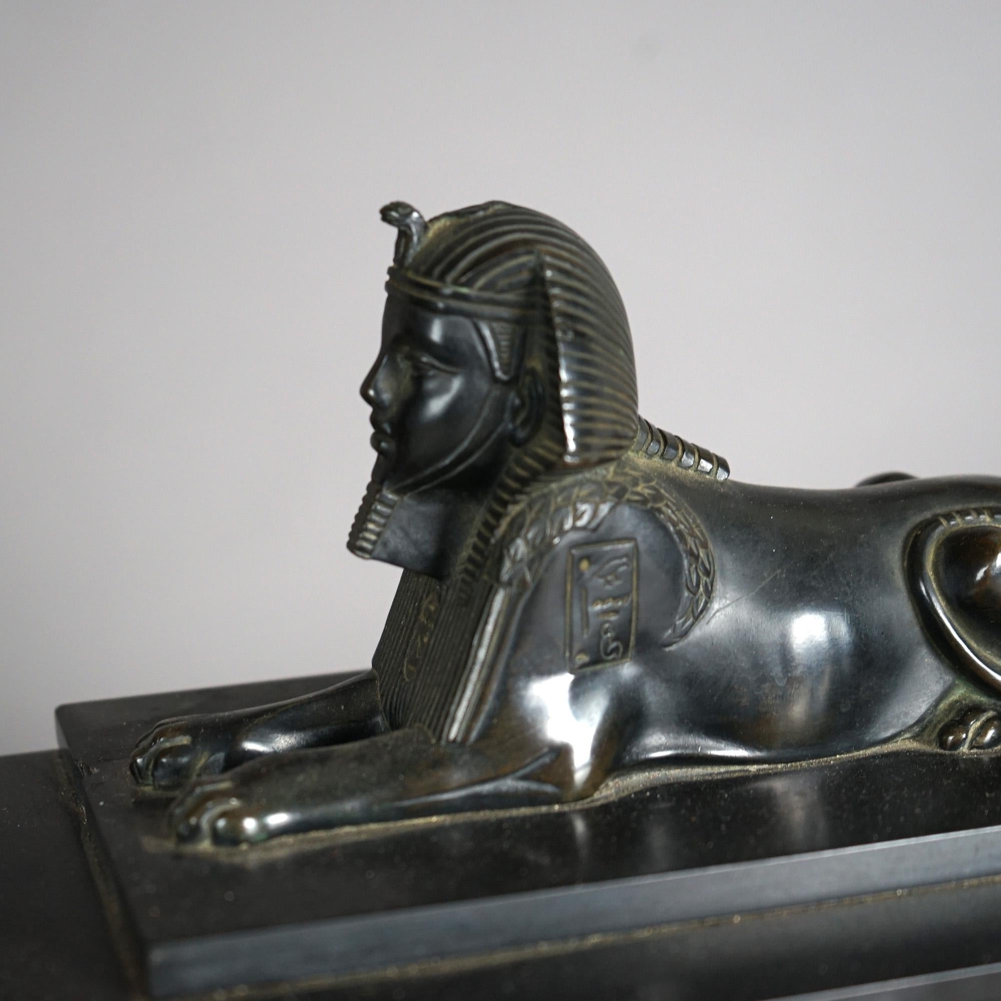 Antique Egyptian Revival Figural Slate & Bronze Sphinx Mantel Clock C1880 1