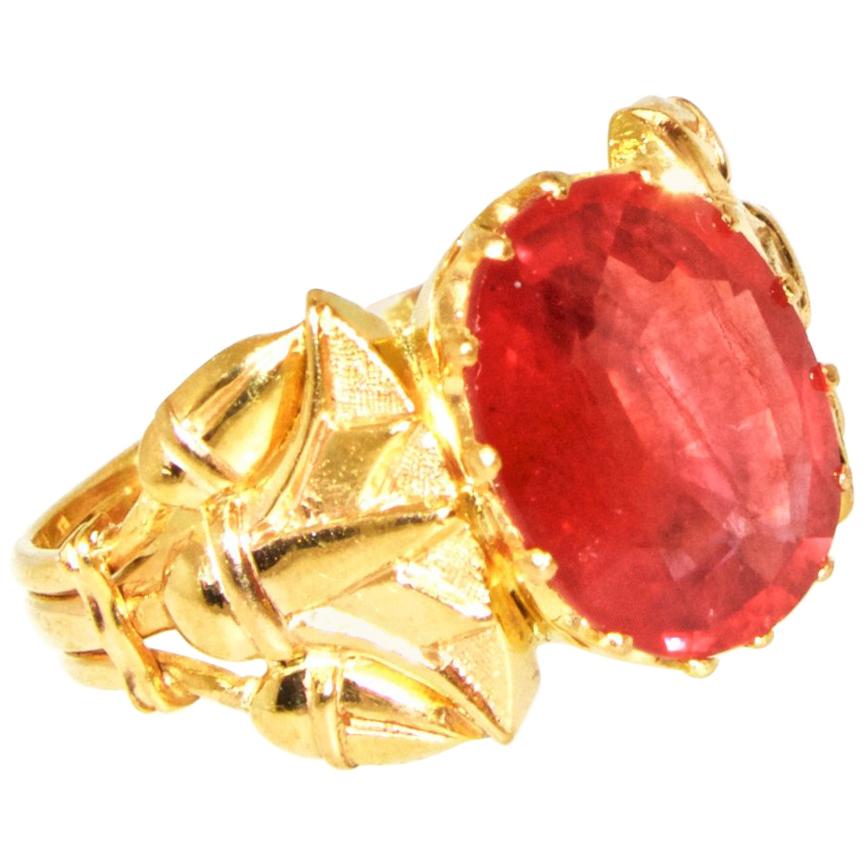 Antique Egyptian Revival Fire Opal and Gold Ring, circa 1915 In Excellent Condition In Aspen, CO