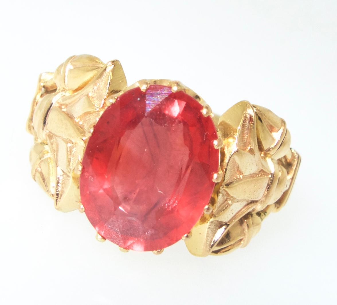 Women's or Men's Antique Egyptian Revival Fire Opal and Gold Ring, circa 1915