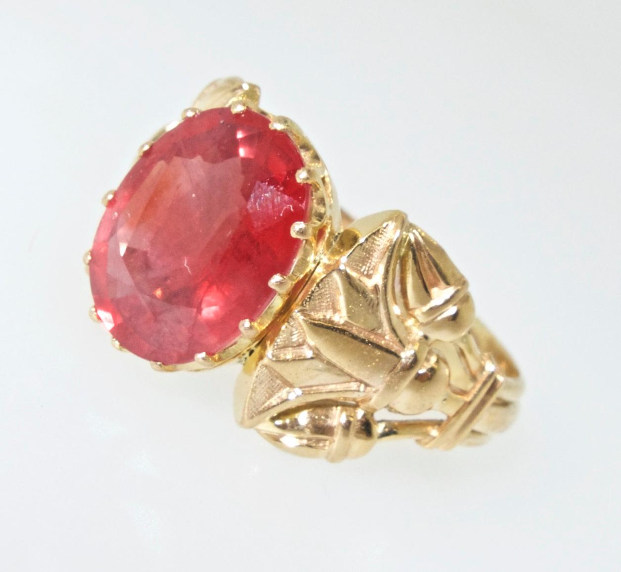 Antique Egyptian Revival Fire Opal and Gold Ring, circa 1915 1