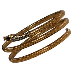 Antique Revival Bracelet serpent enroulé en émail doré