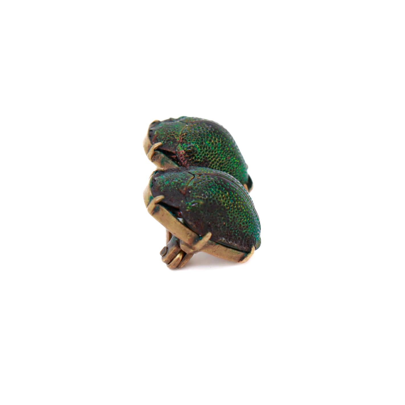 Antique Egyptian Revival Gold Filled Scarab Brooch with Real Beetle Shells For Sale 6