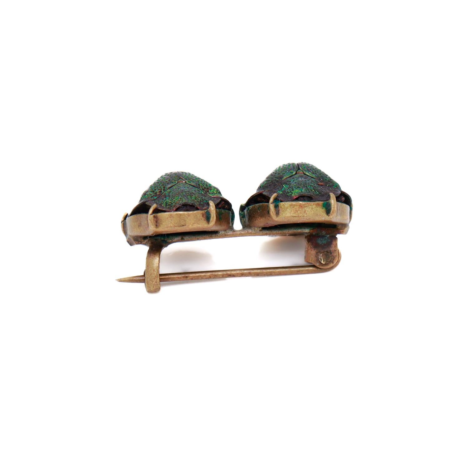 Antique Egyptian Revival Gold Filled Scarab Brooch with Real Beetle Shells For Sale 5