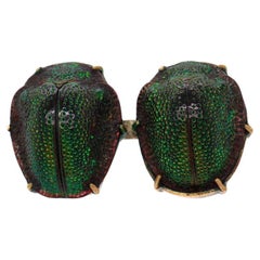 Antique Egyptian Revival Gold Filled Scarab Brooch with Real Beetle Shells