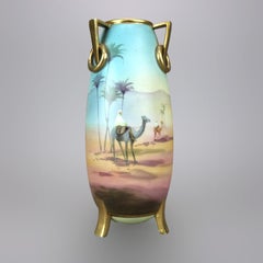Antique Egyptian Revival Hand Painted Nippon Porcelain Footed Vase, c1900
