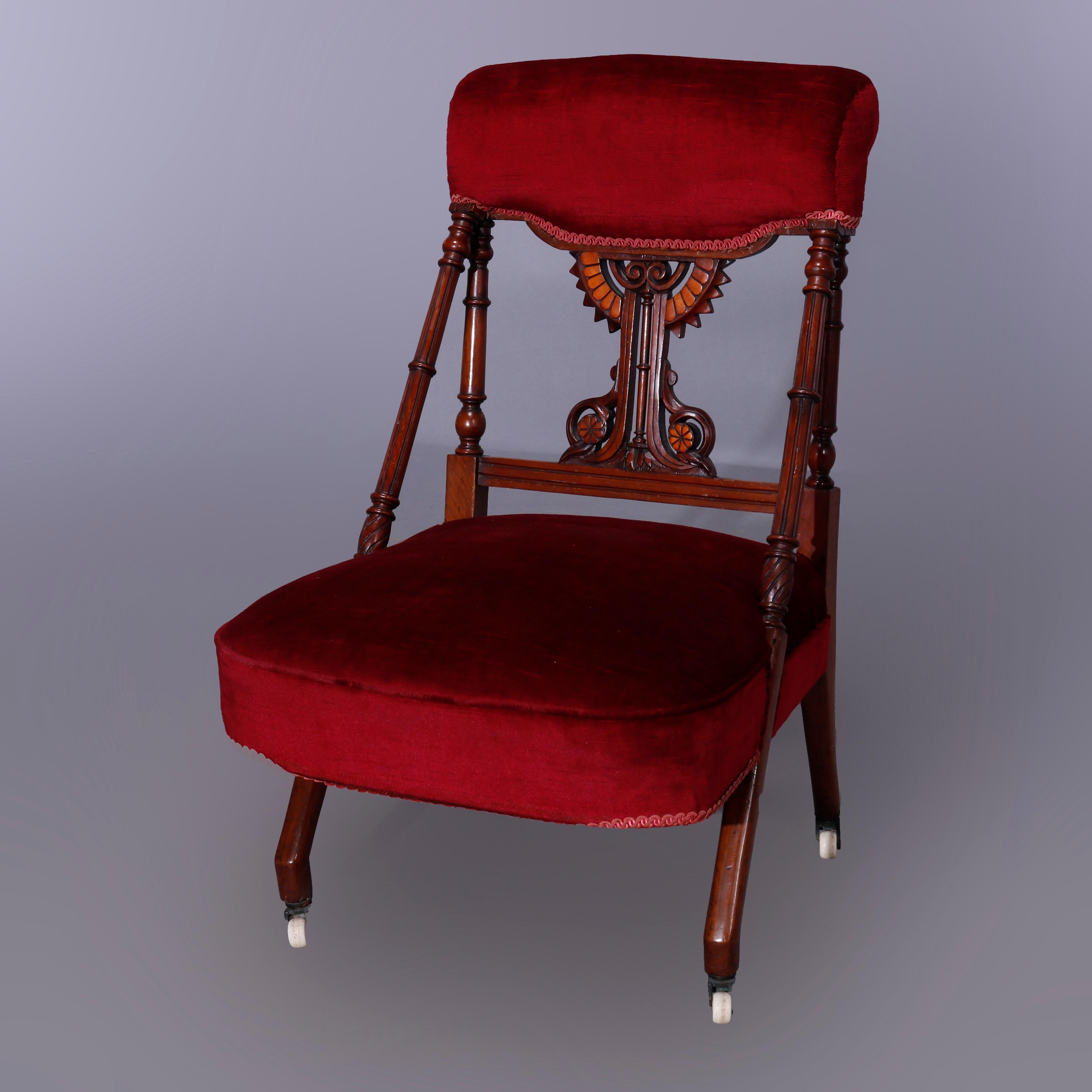 Antique Egyptian Revival Kimble & Cabus School Walnut Slipper Chair, c1870 In Good Condition In Big Flats, NY