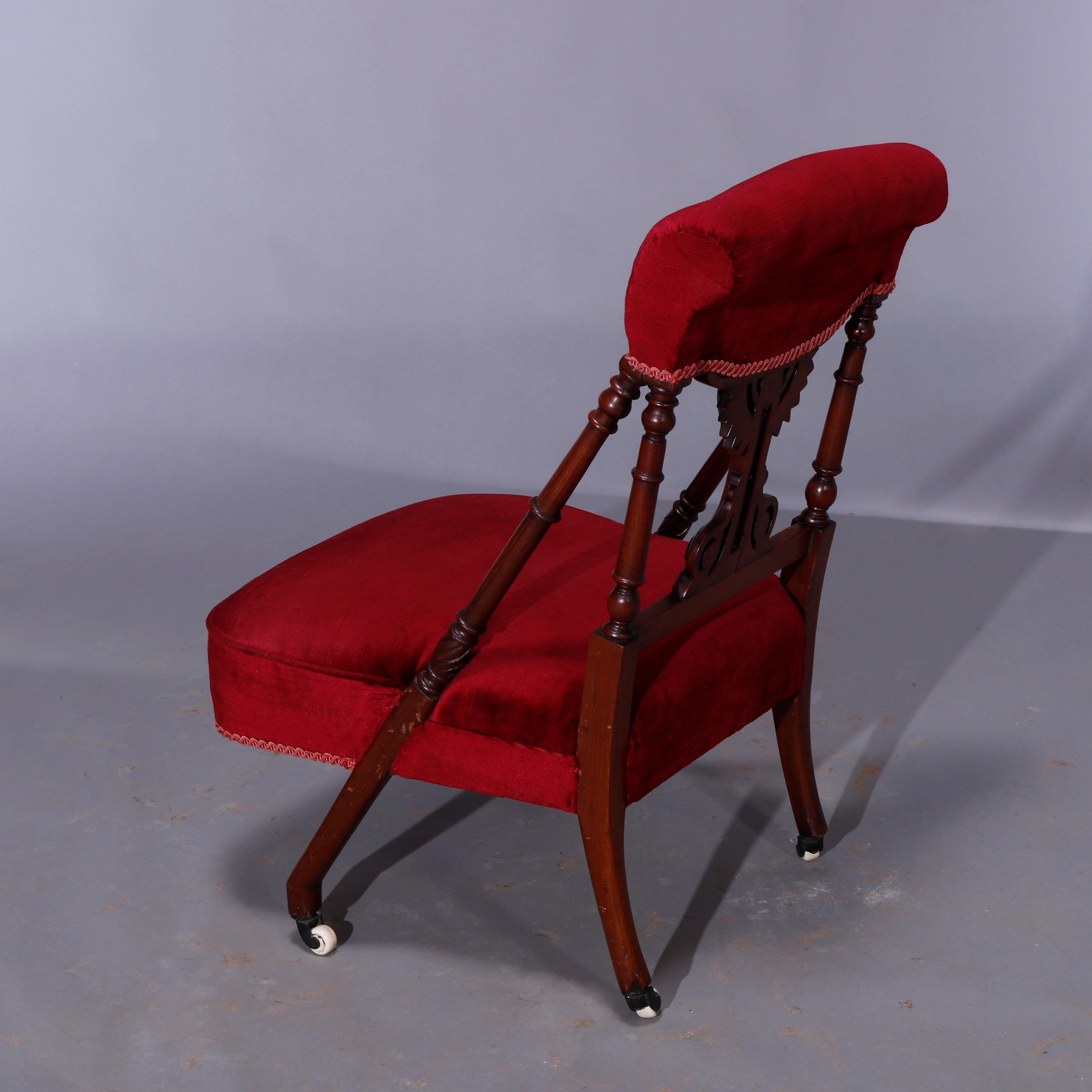 19th Century Antique Egyptian Revival Kimble & Cabus School Walnut Slipper Chair, c1870
