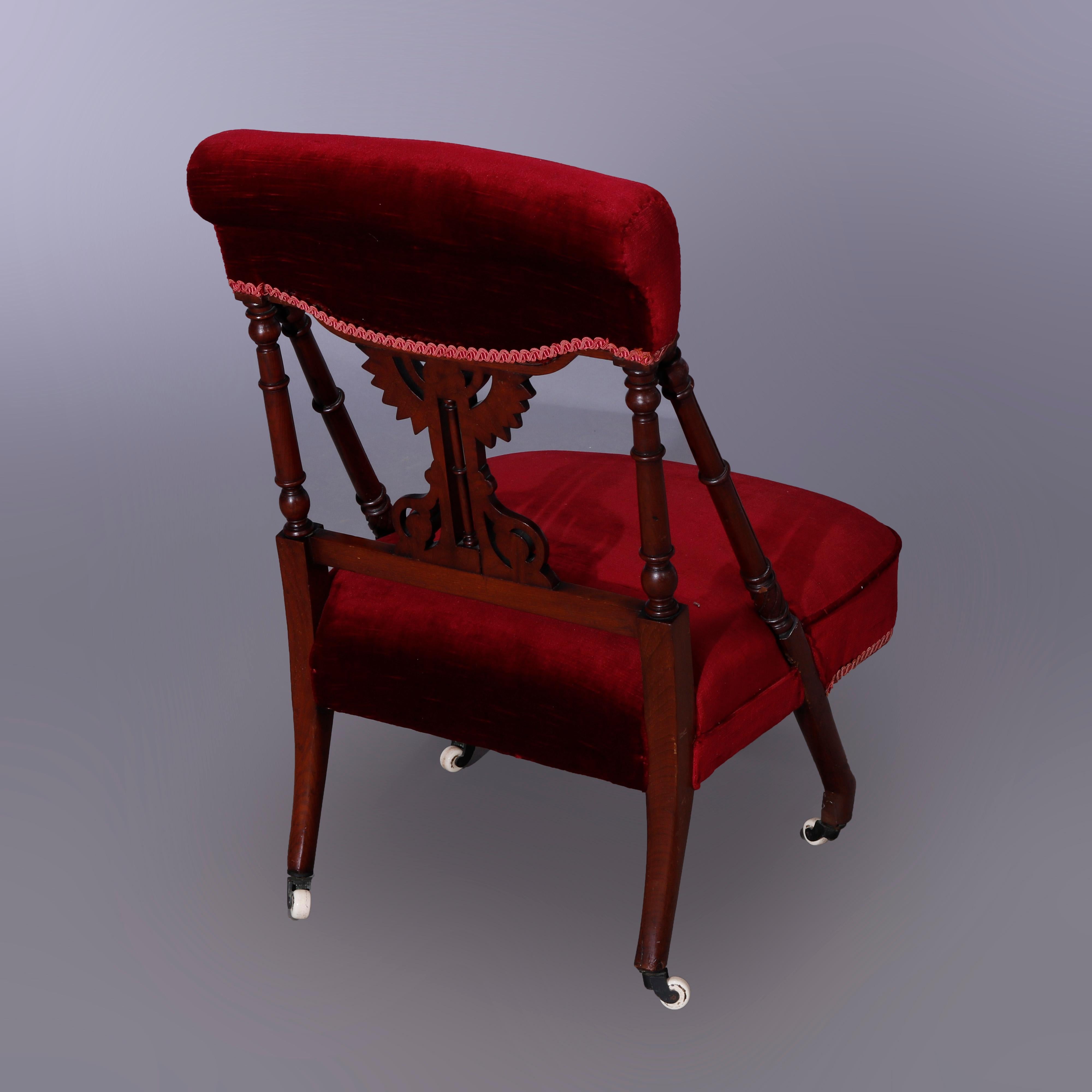 Antique Egyptian Revival Kimble & Cabus School Walnut Slipper Chair, c1870 1