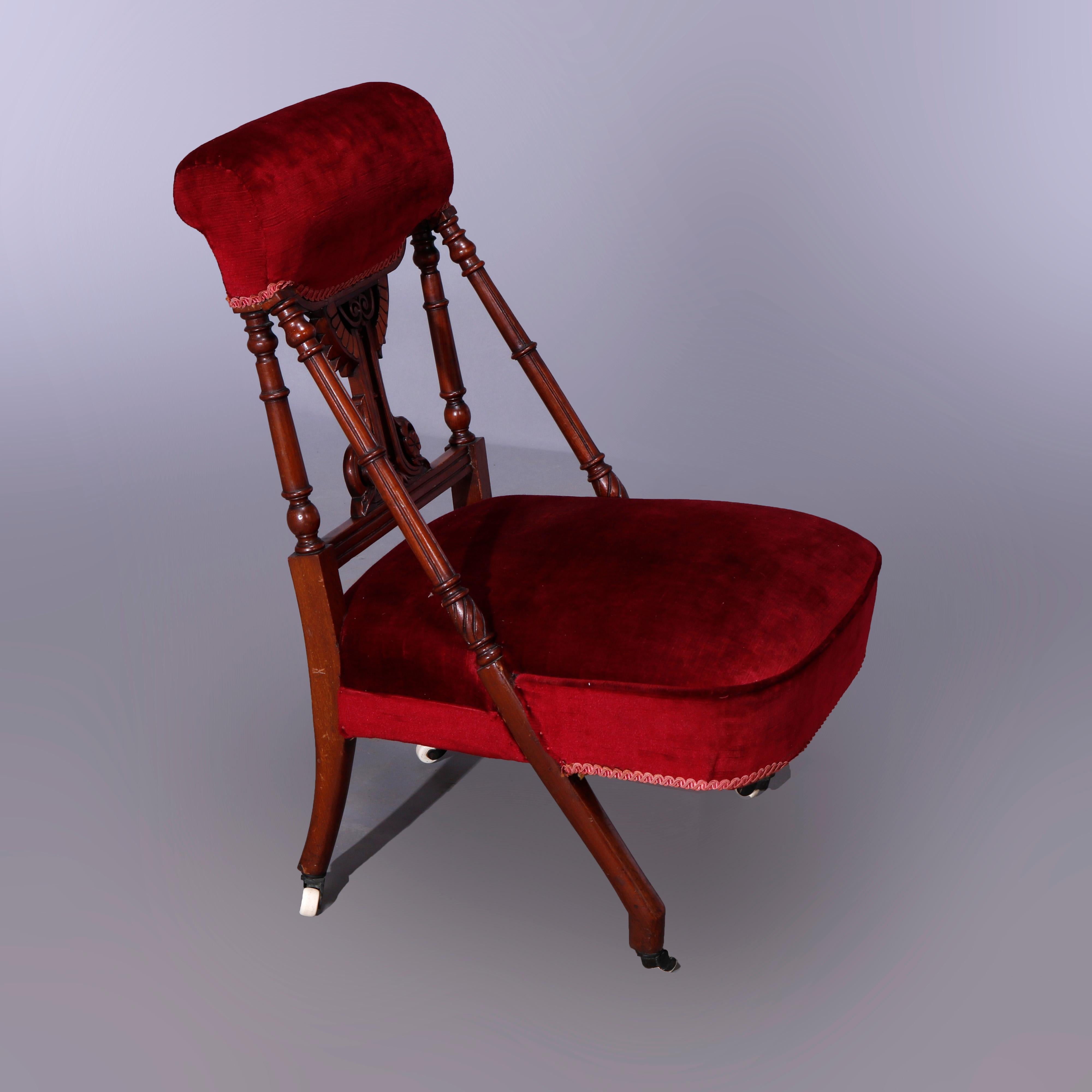 Antique Egyptian Revival Kimble & Cabus School Walnut Slipper Chair, c1870 2