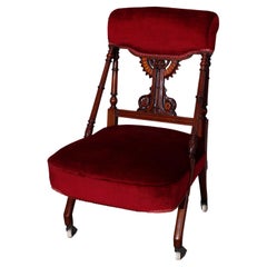 Antique Egyptian Revival Kimble & Cabus School Walnut Slipper Chair, c1870