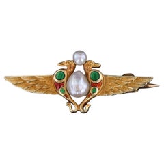 Antique Egyptian Revival Lace Pin of 14k Gold