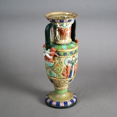 Antique Egyptian Revival Majolica Amphora Teplitz Pottery Vase C1910