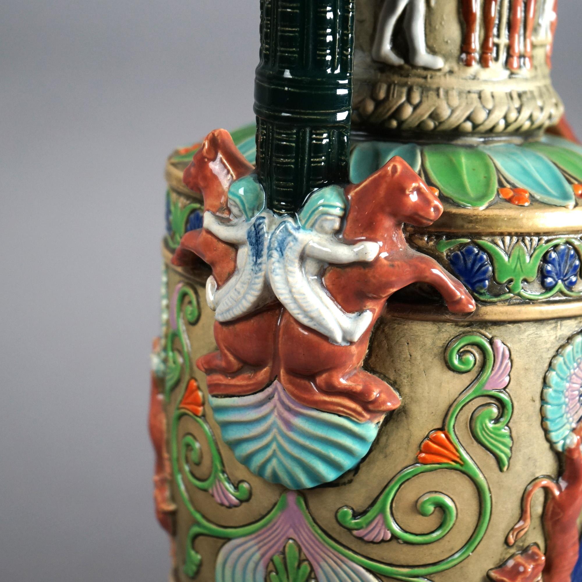 Antique Egyptian Revival Majolica Amphora Teplitz Pottery Vase C1910 In Good Condition In Big Flats, NY