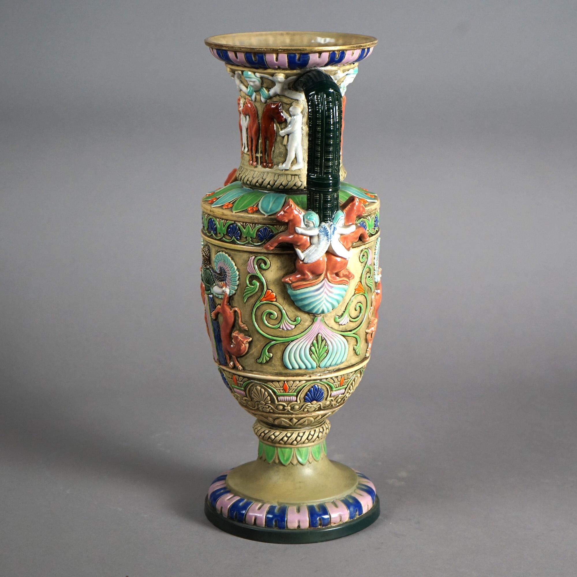 Antique Egyptian Revival Majolica Amphora Teplitz Pottery Vase C1910 1