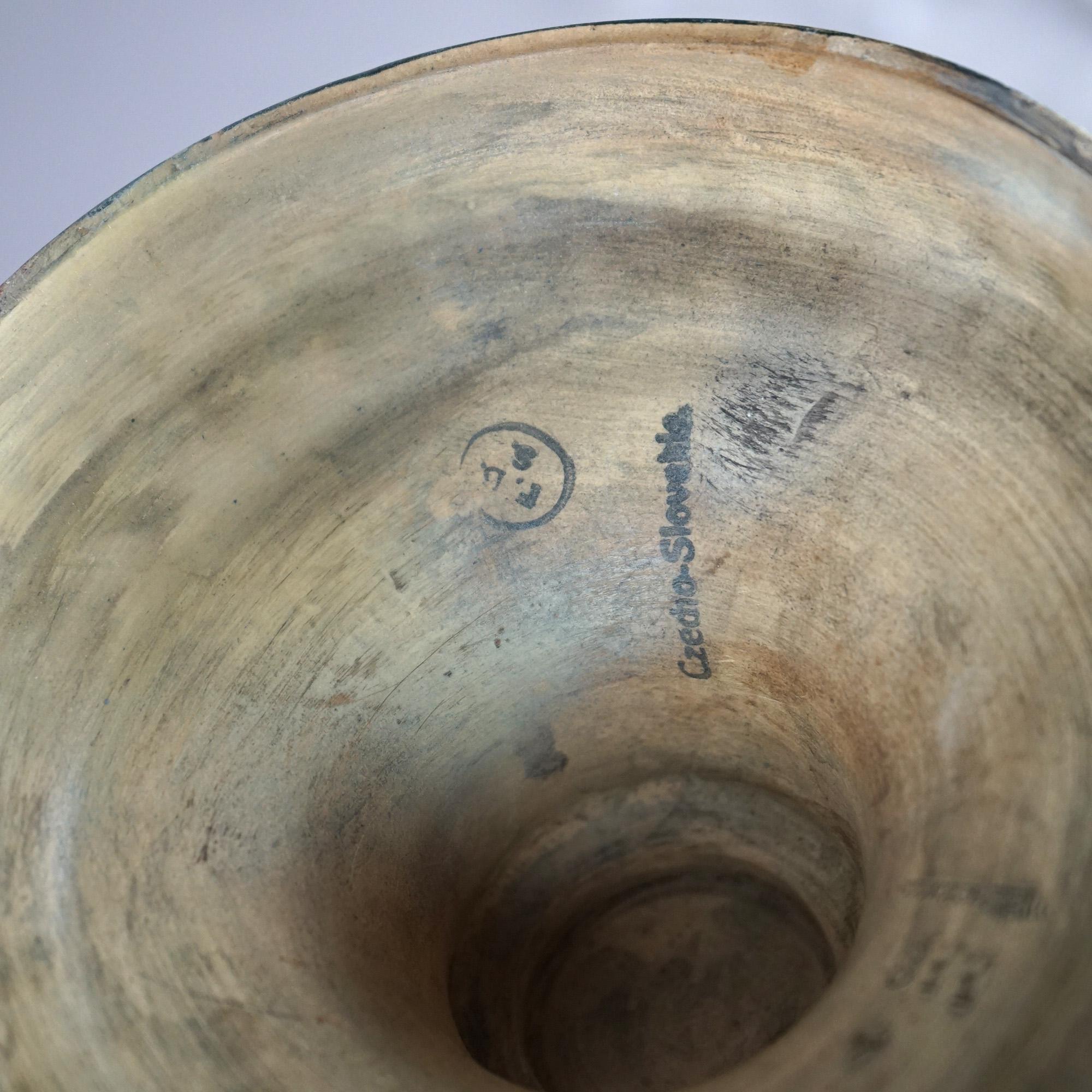 Antique Egyptian Revival Majolica Amphora Teplitz Pottery Vase C1910 4