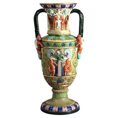 Antike Ägyptische Majolika-Amphora Teplitz-Keramikvase im ägyptischen Revival-Stil, um 1910