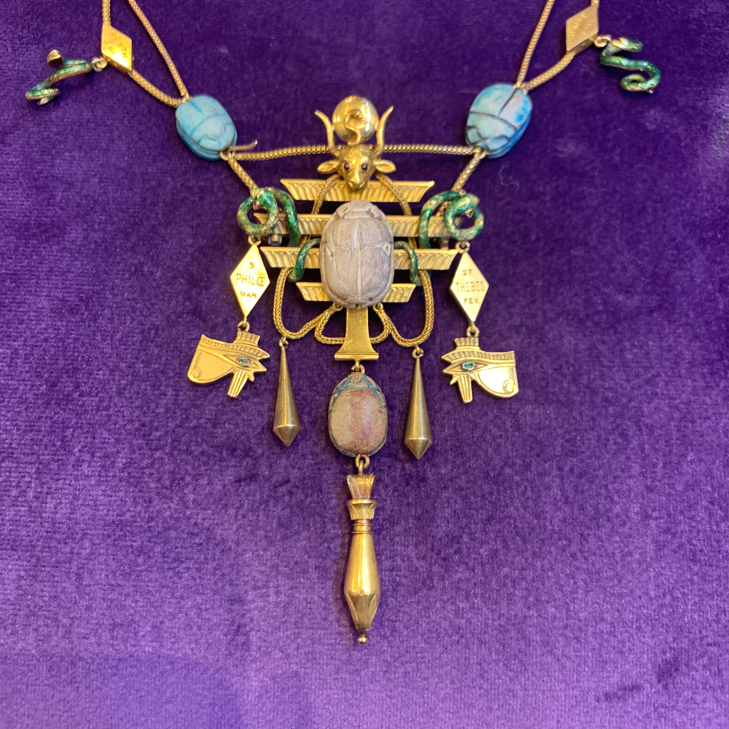 Antike ägyptische Revival-Halskette im Angebot 7