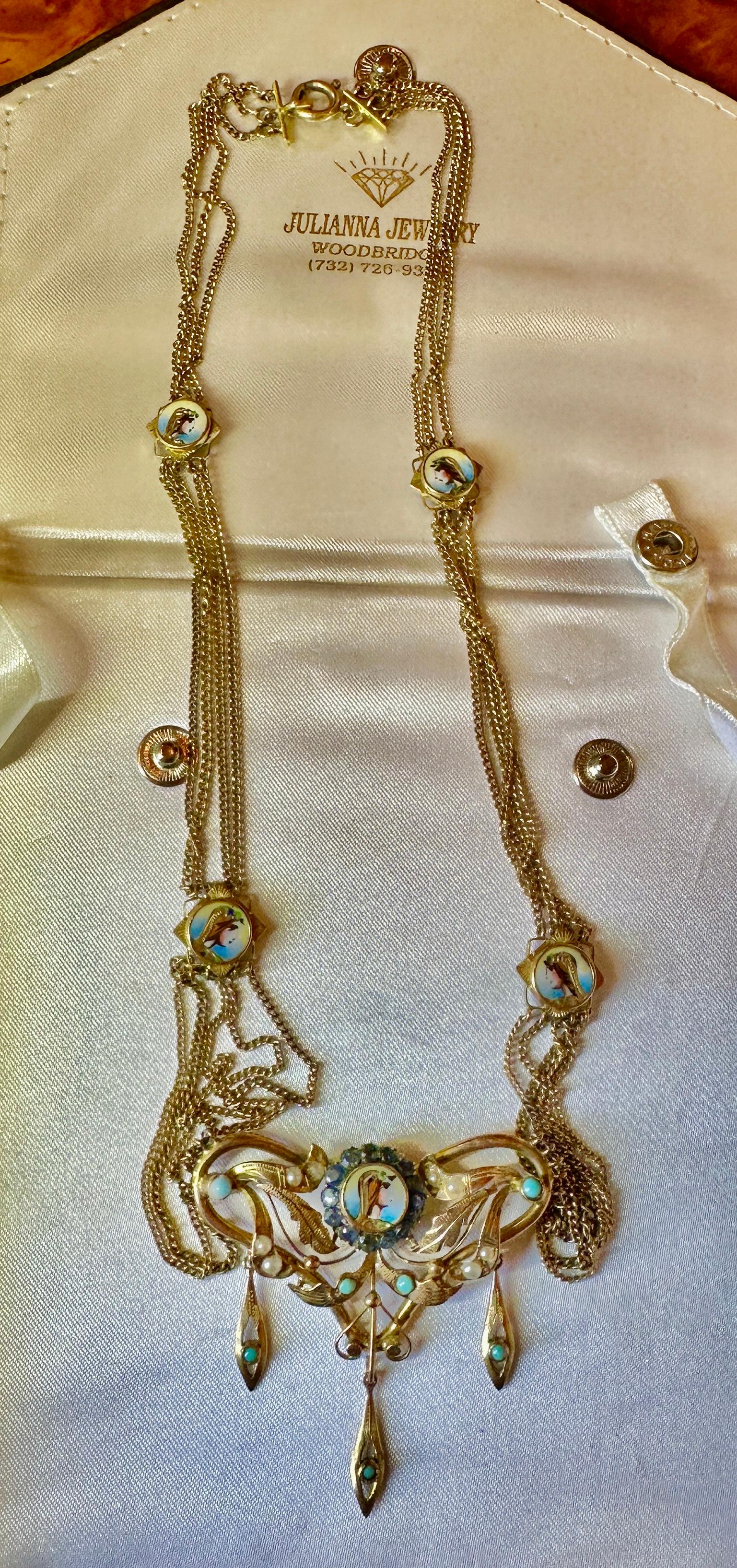 Antique Egyptian Revival Necklace Sapphire Turquoise Enamel Gold Pharoah Goddess For Sale 7