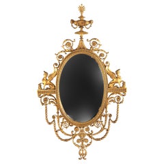 Antiguo Espejo de Pared de Esfinge de Bronce Dorado Neoclásico del Renacimiento Egipcio c1890