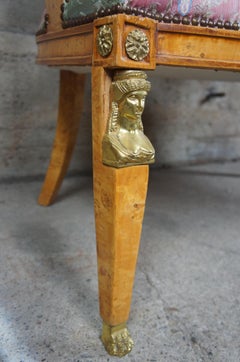 Antique Egyptian Revival Olive Burlwood Parlor Library Side Chairs Neoclassical