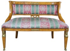 Antique Egyptian Revival Olive Burlwood Parlor Set Chairs Settee Neoclassical